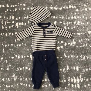 0-3 months navy and khaki striped outfit baby boy